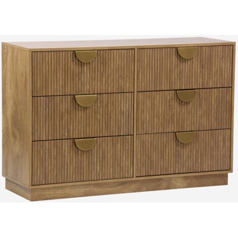 Cómoda efecto madera de mango con acabado ranurado, 6 cajones