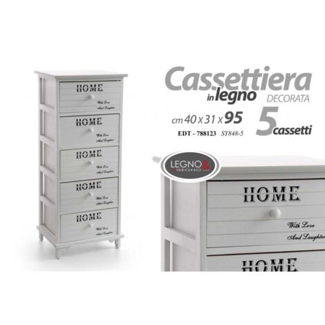 Cómoda estrecha multiusos de madera blanca para el hogar cm 40 x 31 x 95 h
