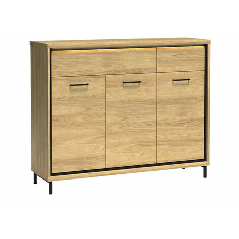 Cómoda Etrmoni 104, Luminoso madera, Con cajones y puertas, Número de cajones: 2, 101x135x41cm, LED