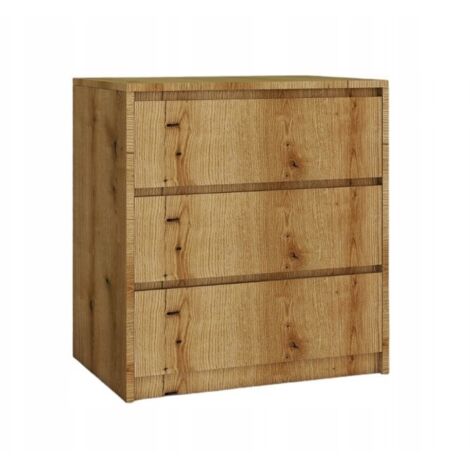 Cómoda Evoke de roble costero con 3 cajones y frentes sin tiradores, 70 x 75 x 43 cm