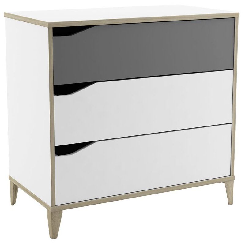 

Velocimuebles - Cómoda Genius 3 cajones Color Blanco y Gris Dormitorio habitación Infantil Juvenil Muebles 76x78x43 cm