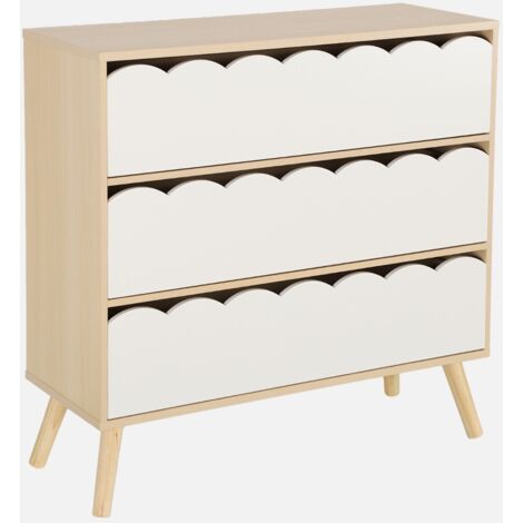 Cómoda infantil efecto madera con patas de pino, 3 cajones