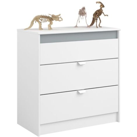 Cómoda Juvenil Germain 3 Cajones 78 cm Melamina Blanco Mate y Gris, Mueble de Dormitorio Juvenil