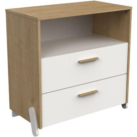 Cómoda Juvenil Infantil Naili 2 Cajones Dormitorio Roble Hamilton y Blanco Mate 73X74 Cm