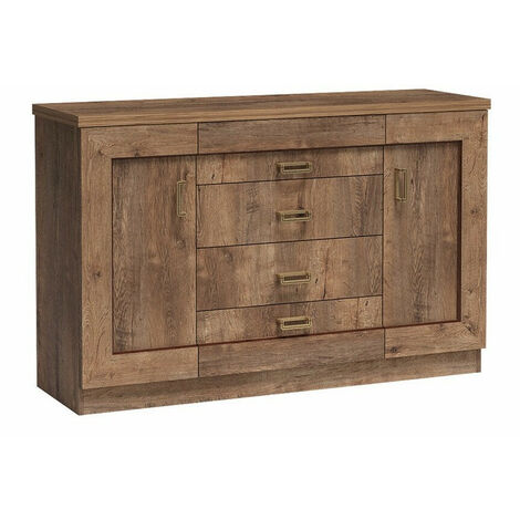 Cómoda Lircava 105, Roble de lefkada, Con cajones y puertas, Número de cajones: 4, 90x140x44cm