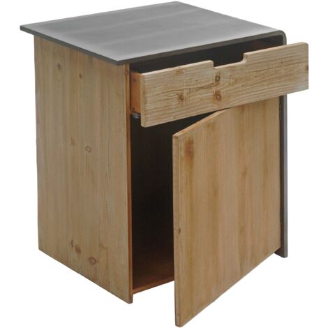 Cómoda mesita de noche mesa auxiliar industrial de madera 60x50x40 cm natural con aspecto metálico 040006511