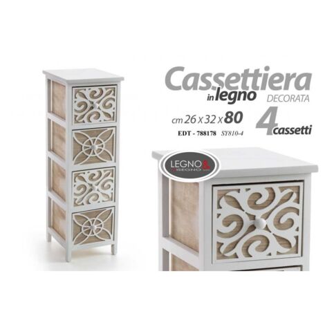 Cómoda multiusos baño cocina 4 cajones de madera cm 26 x 32 x 80 h