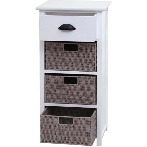 Cómoda multiusos con cestas y cajón 83x40x29 cm en madera blanca 040006505