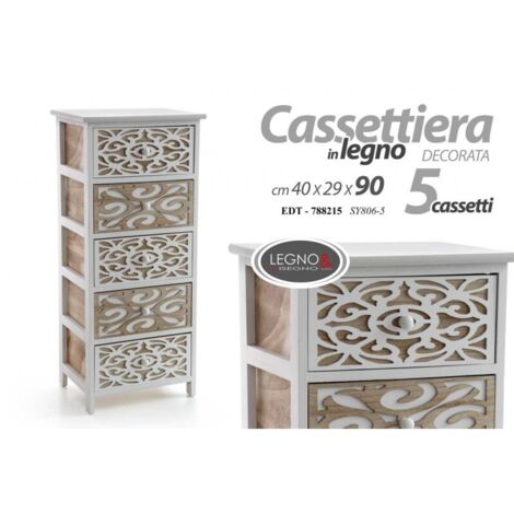 Cómoda multiusos de 5 cajones de madera cm 40 x 29 x 90 h