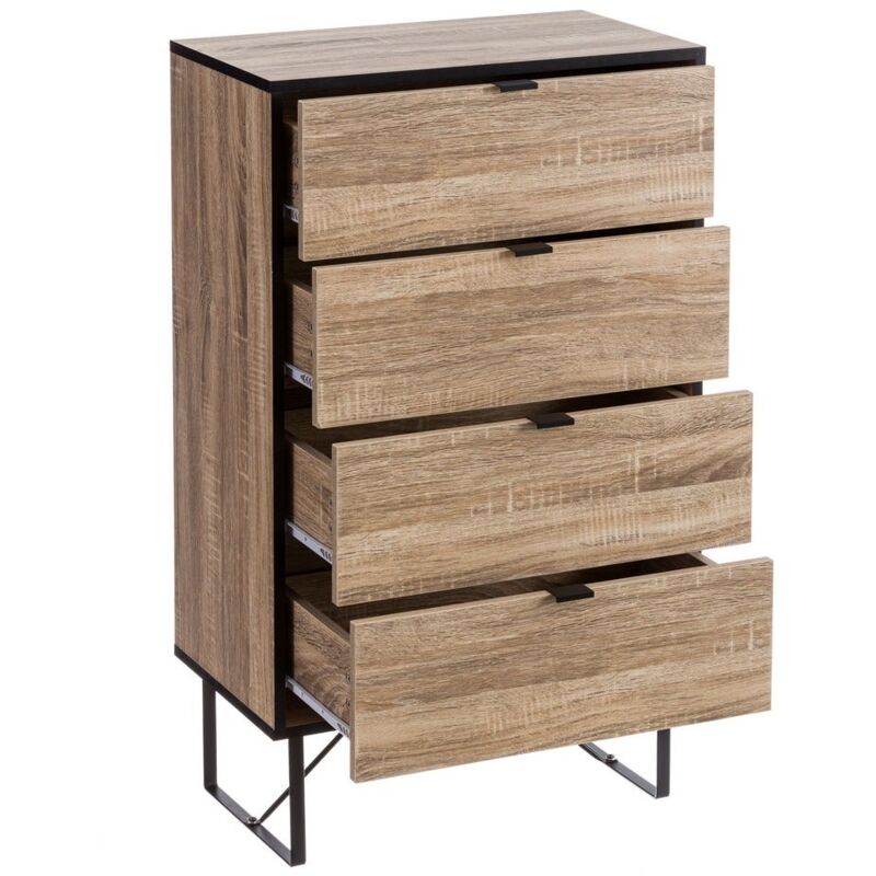 

Cómoda natural industrial de madera y metal con 4 cajones de 100x35x60 cm
