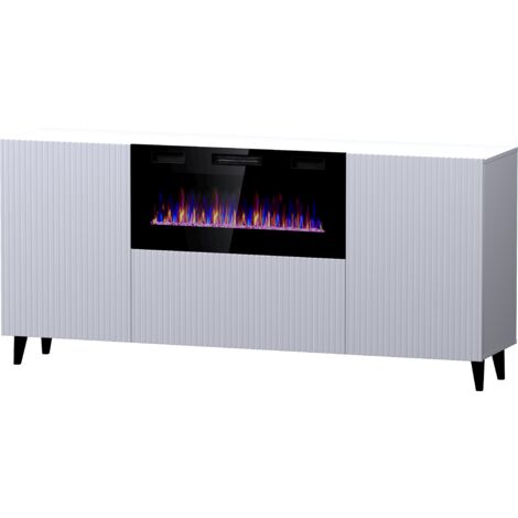 Cómoda PAFOS 180 cm blanco mate + chimenea eléctrica