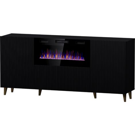 Cómoda PAFOS 180 cm negro mate + chimenea eléctrica