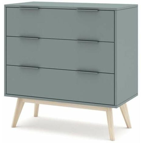 Cómoda para dormitorio modelo Nicolás 3 cajones acabado verde kaki/cera blanca, 80cm(ancho) 83cm(alto) 40cm (fondo).