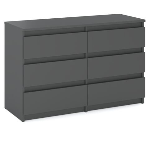 Cómoda para salón, mueble para TV, 100 cm, 6 cajones, aparador gris mate