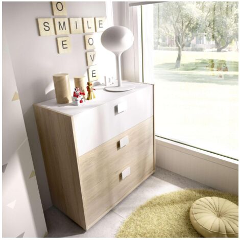 Comoda Santisteban 3 cajones en acabado natural/blanco 81 cm(alto)80 cm(ancho)43 cm(largo)
