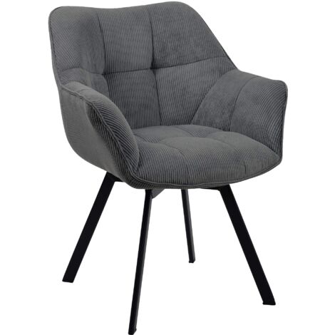 Cómoda silla de comedor con asiento giratorio en pana gris oscuro y metal negro 100002039
