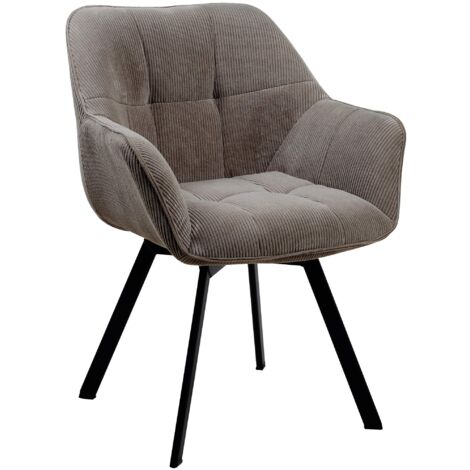 Cómoda silla de comedor con asiento giratorio en pana marrón y metal negro 100002034