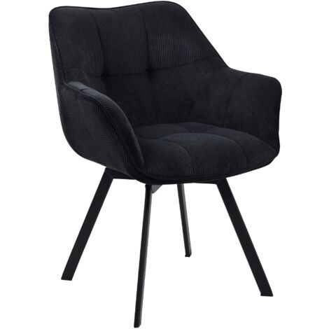 Cómoda silla de comedor con asiento giratorio en pana negra y metal negro 100002038