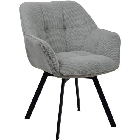 Cómoda silla de comedor giratoria en pana gris y metal negro 100002037