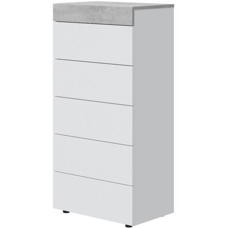 Comoda Tekkan 5 cajones blanco y cemento