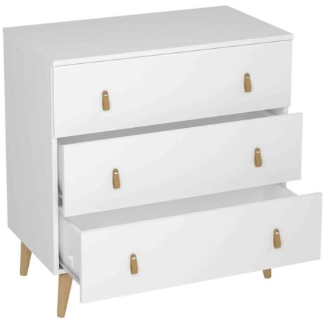 Cómoda Tokio con 3 cajones en blanco poro. 83,5 cm(alto), 80 cm(ancho), 48 cm(fondo)