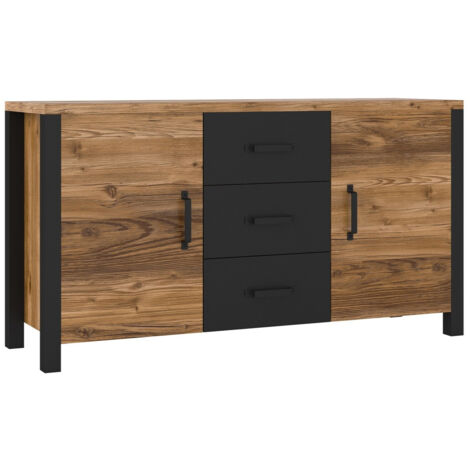 Cómoda Tornua 103, Abeto oscuro + Negro mate, Con cajones y puertas, Número de cajones: 0, 79x147x43cm