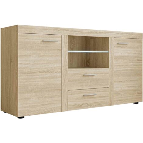 Cómoda Tucson 104, Roble Sonoma, Con cajones y puertas, Número de cajones: 2, 82x157x40cm, LED