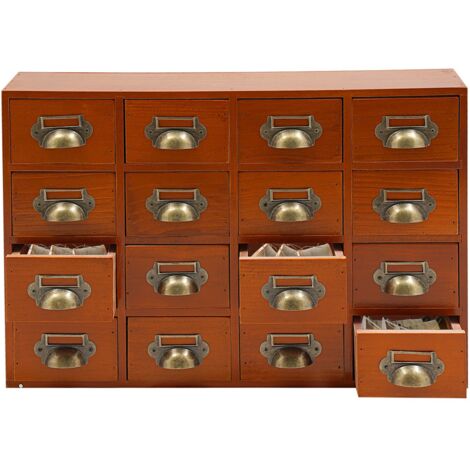 Cómoda vintage con 16 cajones Cómoda de madera Cómoda Pequeña cómoda vintage para organizar y ordenar tu oficina en casa (50 x 10 x 35 cm)