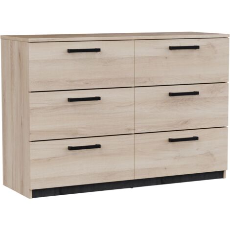 Cómoda Watson de Dormitorio con 6 cajones en Color Roble Waterford y Roble kronberg 119x81x41 cm