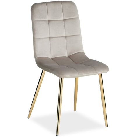 Cómoda y moderna silla de cocina comedor en tela de terciopelo beige, patas de metal negro CDS06008