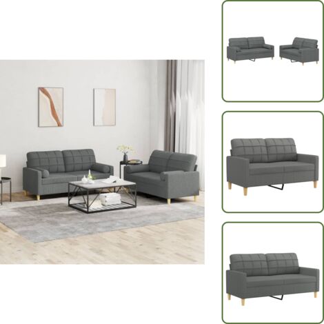 Comodidad - vidaXL Juego de sofás con cojines 2 piezas tela gris oscuro - Diseño
