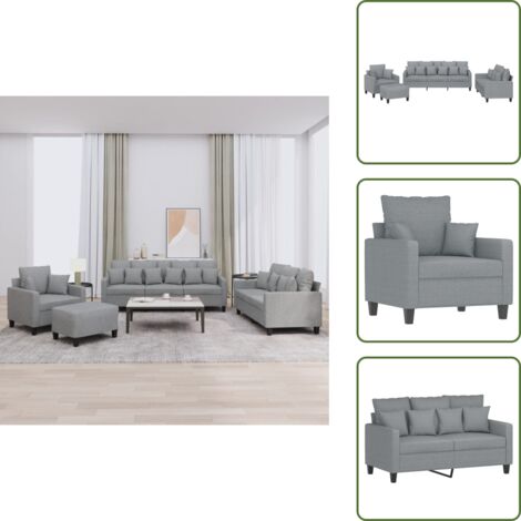 Comodidad - vidaXL Juego de sofás con cojines 4 piezas tela gris claro - Diseño