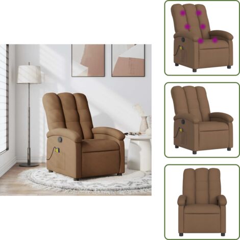 Comodidad - vidaXL Sillón reclinable con masaje de tela marrón - Vibración