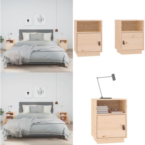 Comodini 2 pz 40x34x55 cm in Legno Massello di Pino - Comodino in pino - Comodino con ante