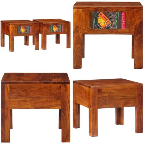 Comodini 2 pz 40x40x36 cm in Legno Massello di Acacia - Comodino acacia - Comodino in legno massello