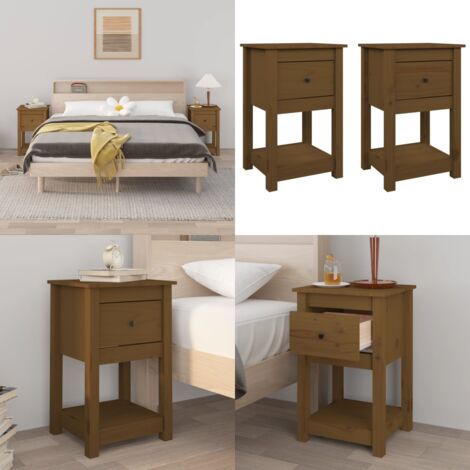 Comodini 2 pz Ambra 40x35x61,5 cm in Legno Massello di Pino - Comodino marrone ambra - Comodino in pino