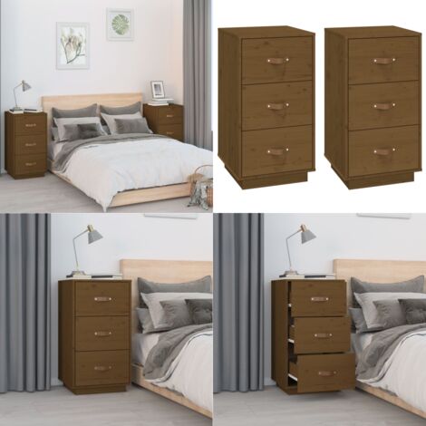 Comodini 2 pz Ambra 40x40x75 cm in Legno Massello di Pino - Comodino marrone - Comodino in pino