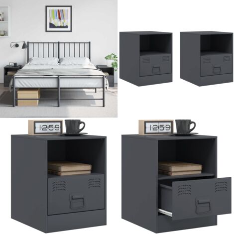 Comodini 2 pz Antracite 34,5x39x44 cm in Acciaio - Comodino antracite - Comodino con cassetto