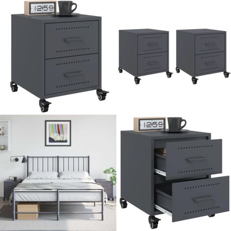 Comodini 2 pz Antracite 36x39x43,5 cm in Acciaio - Comodino antracite - Comodino con cassetti