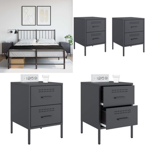 Comodini 2 pz Antracite 36x39x50,5 cm in Acciaio - Comodino industriale - Comodino con cassetti