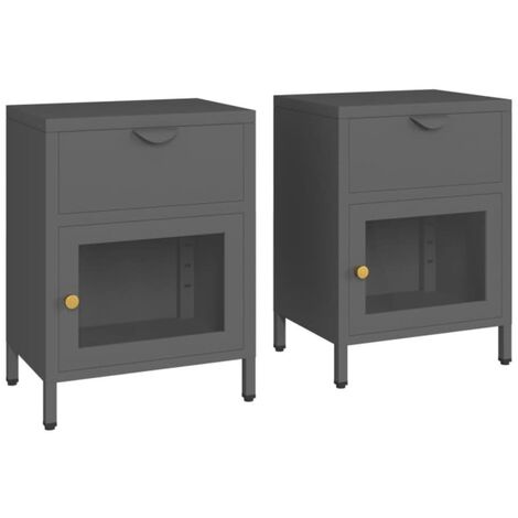 Comodini 2 pz Antracite 40x30x54,5 cm in Acciaio e Vetro vidaXL