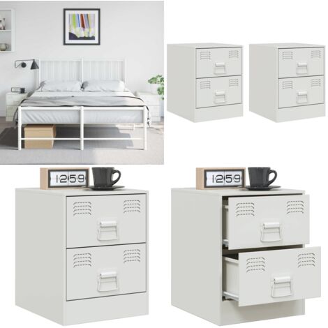 Comodini 2 pz Bianchi 34,5x39x44 cm in Acciaio - Comodino bianco - Comodino con cassetti