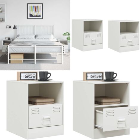 Comodini 2 pz Bianchi 34,5x39x44 cm in Acciaio - Comodino bianco - Comodino con cassetto