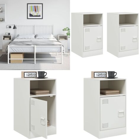 Comodini 2 pz Bianchi 34,5x39x62 cm in Acciaio - Comodino bianco - Comodino con maniglia