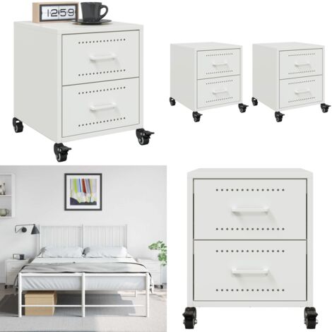Comodini 2 pz Bianchi 36x39x43,5 cm in Acciaio - Comodino bianco - Comodino con cassetti