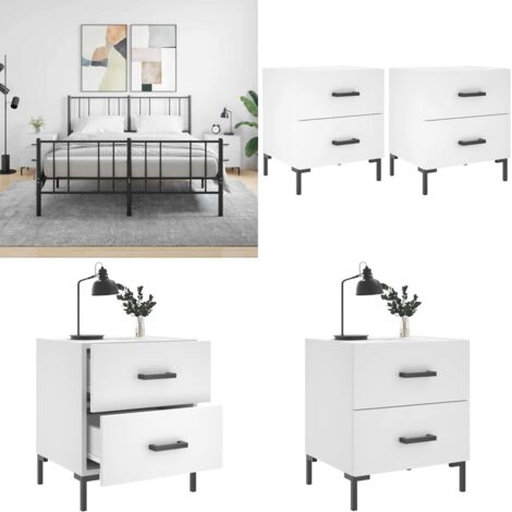 Comodini 2 pz Bianchi 40x35x47,5 cm in Legno Multistrato - Comodino in legno - Comodino con cassetti