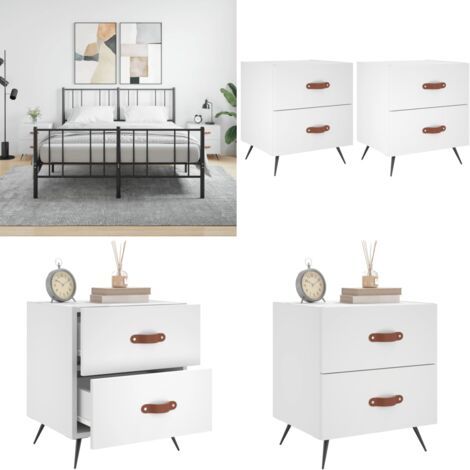 Comodini 2 pz Bianchi 40x35x47,5 cm in Legno Multistrato - Comodino in legno - Comodino con cassetti