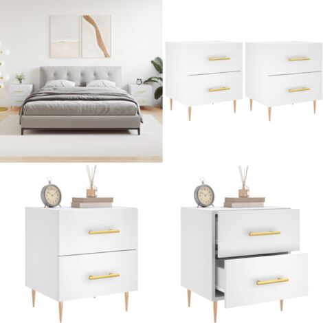 Comodini 2 pz Bianchi 40x35x47,5 cm in Legno Multistrato - Comodino in legno - Comodino con cassetti