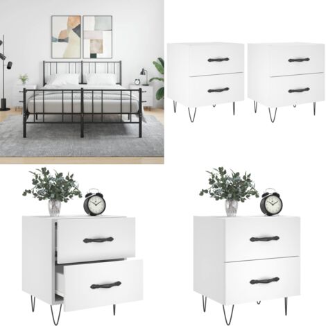 Comodini 2 pz Bianchi 40x35x47,5 cm in Legno Multistrato - Comodino in legno - Comodino con cassetti