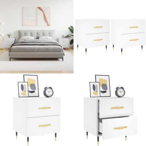 Comodini 2 pz Bianchi 40x35x47,5 cm in Legno Multistrato - Comodino in legno - Comodino con cassetti
